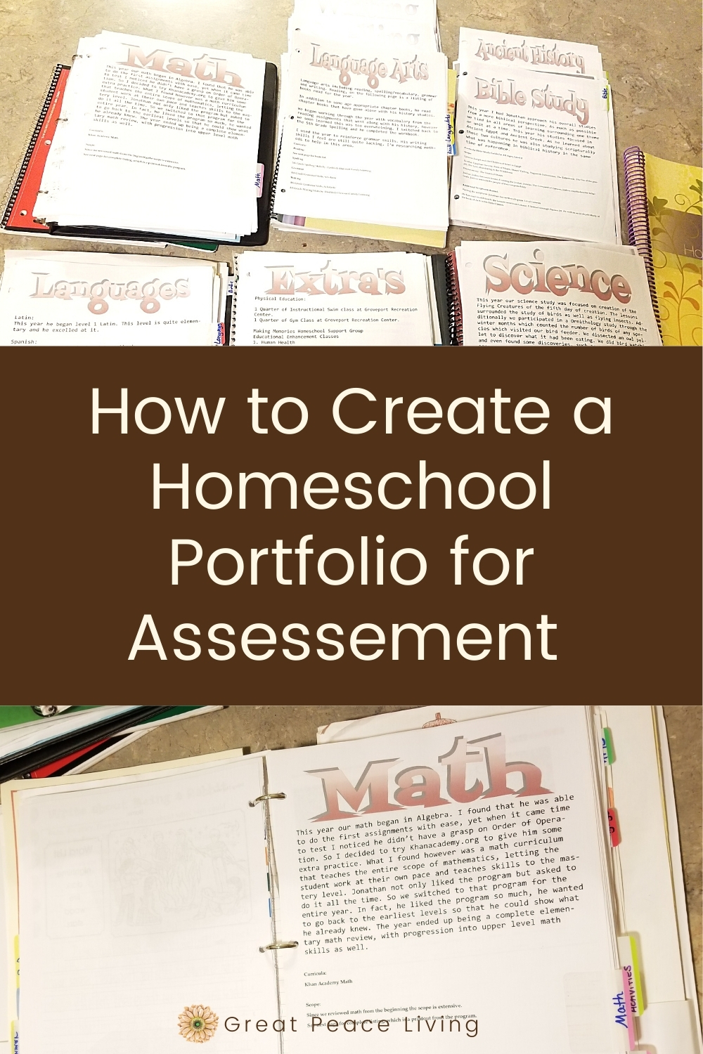 How to Prepare a Portfolio for Homeschool Assessments | Great Peace Living #homeschooling #homeschoolmoms #portfolioassessments #ihsnet