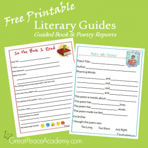 Free Printable Literary Guides: Guided Book & Poetry Reports for Elementary Students at Great Peace Academy