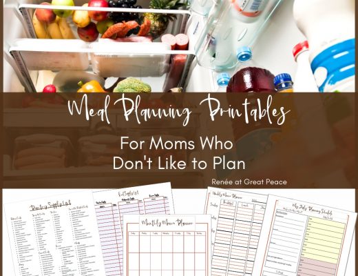 Family Meal Planning Printables for Moms who Don't Like to Plan | Renée at Great Peace #mealplanning #dinnerideas #familymeals