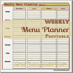 Weekly Meal Planning Printable | Great Peace Academy