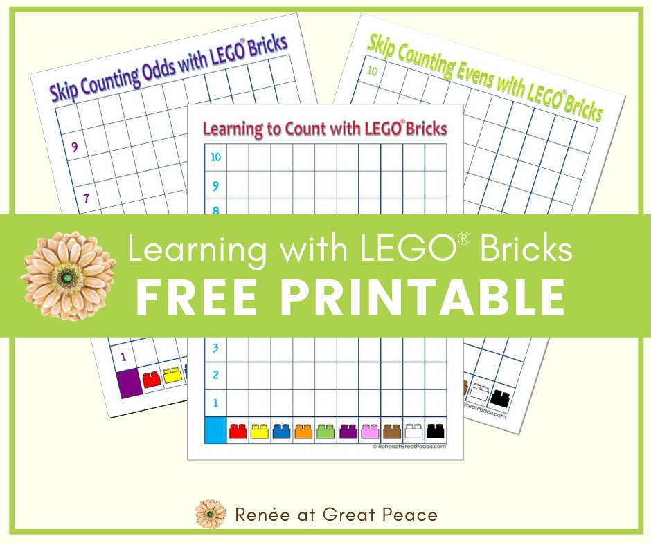 Learning to Count with LEGO Bricks | Renee at Great Peace #freeprintable #LEGOPrintable #LEGOmath #math #homeschoolmath #handsonmath #ihsnet