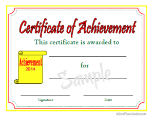 Certificate of Achievement 2014 Yellow & Red