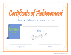 Certificate of Achievement 2014 Orange & Blue