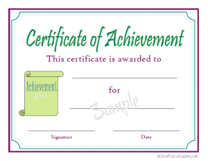 Certificate of Achievement 2014 Green & Plum