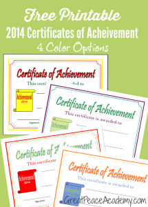 Free Printable 2014 Certificates of Achievement