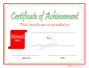 Certificate of Acheivement 2014 Green & Red