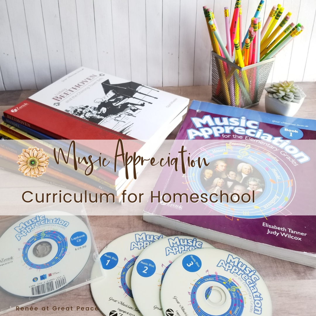 Comprehensive Music Appreciation Curriculum for Elementary Homeschool | Renée at Great Peace #homeschool #homeschoolmusicappreciation #musicappreciation #curriculum #ihsnet