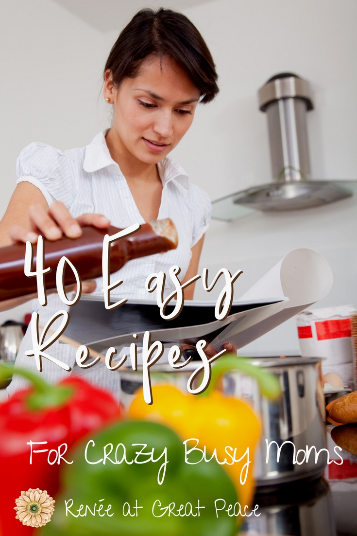 Easy Recipes for Crazy Busy Moms~I've collected at least 50 easy recipes to prep for freezer and crock pot meals for your family during those crazy busy times. | Renee atGreatPeace.com #mealplanning #moms #ihsnet