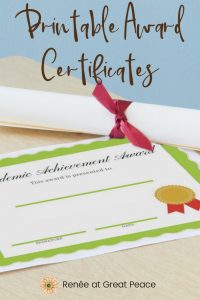 Printable Award Certificates for your Homeschool | Renée at Great Peace #homeschool #printables #ihsnet