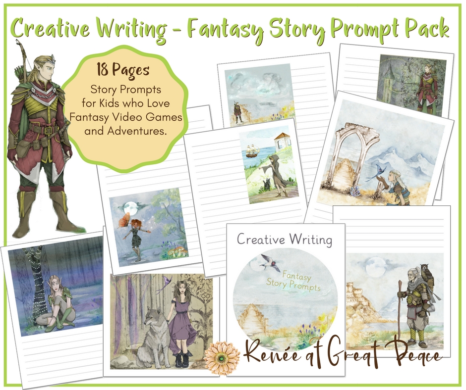 Creative Writing - Fantasy Story Prompts for Homeschoolers | Renée at Great Peace #creativewriting #storyprompts #printables #homeschool