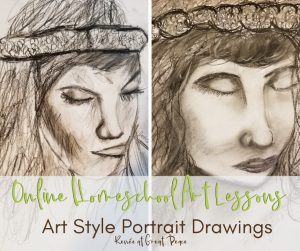 How to Teach Homeschool Art Art with Sparketh Portrait Drawings | Renée at Great Peace #homeschoolart #portraitdrawings #art