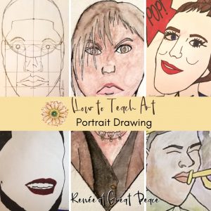 How to Teach Homeschool Art Art with Sparketh Portrait Drawings | Renée at Great Peace #homeschoolart #portraitdrawings #art