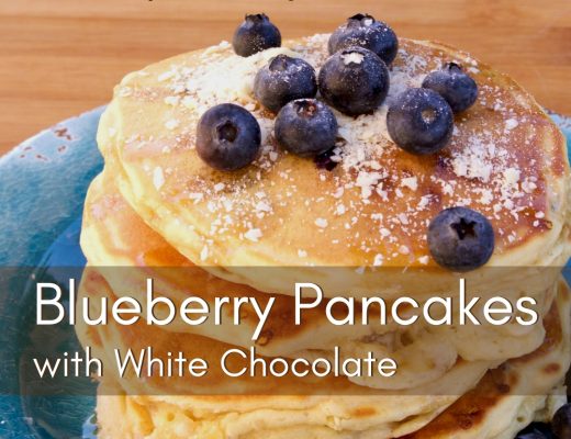 Family Breakfast Idea - Blueberry Pancakes with White Chocolate Morsels | Renée at Great Peace #familybreakfast #breakfast #pancakes