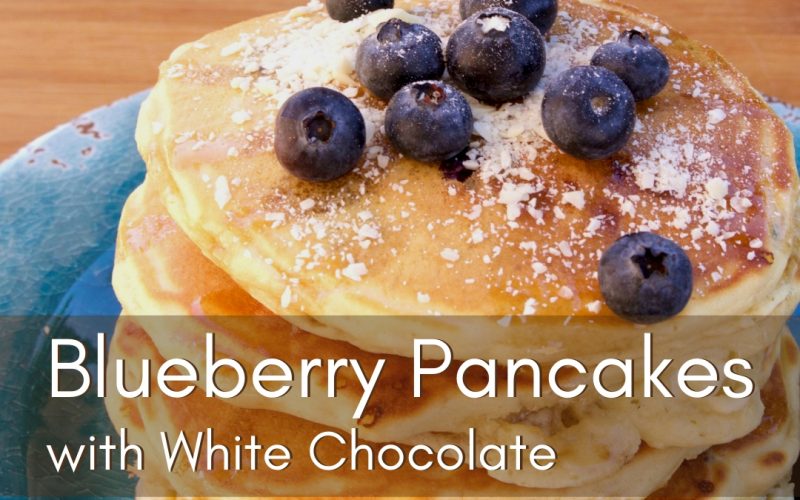 Family Breakfast Idea - Blueberry Pancakes with White Chocolate Morsels | Renée at Great Peace #familybreakfast #breakfast #pancakes