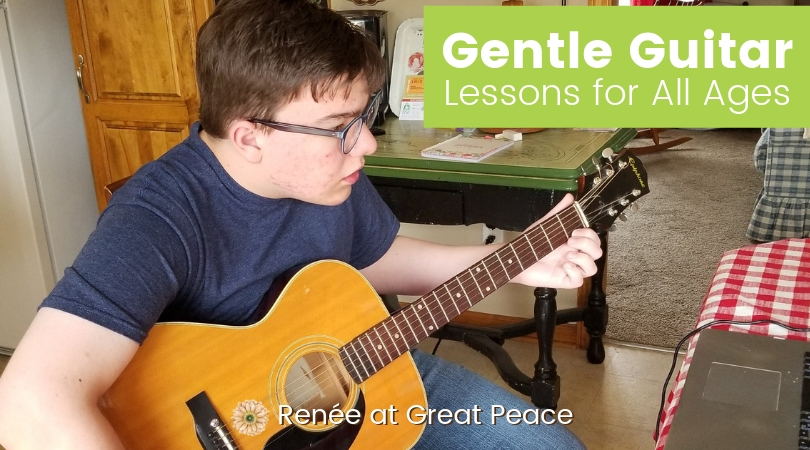 Easy way to Teach Guitar in Homeschool | Renée at Great Peace #homeschoolmusic #homeschool #musicinhomeschool #guitar #guitarlessons #ihsnet