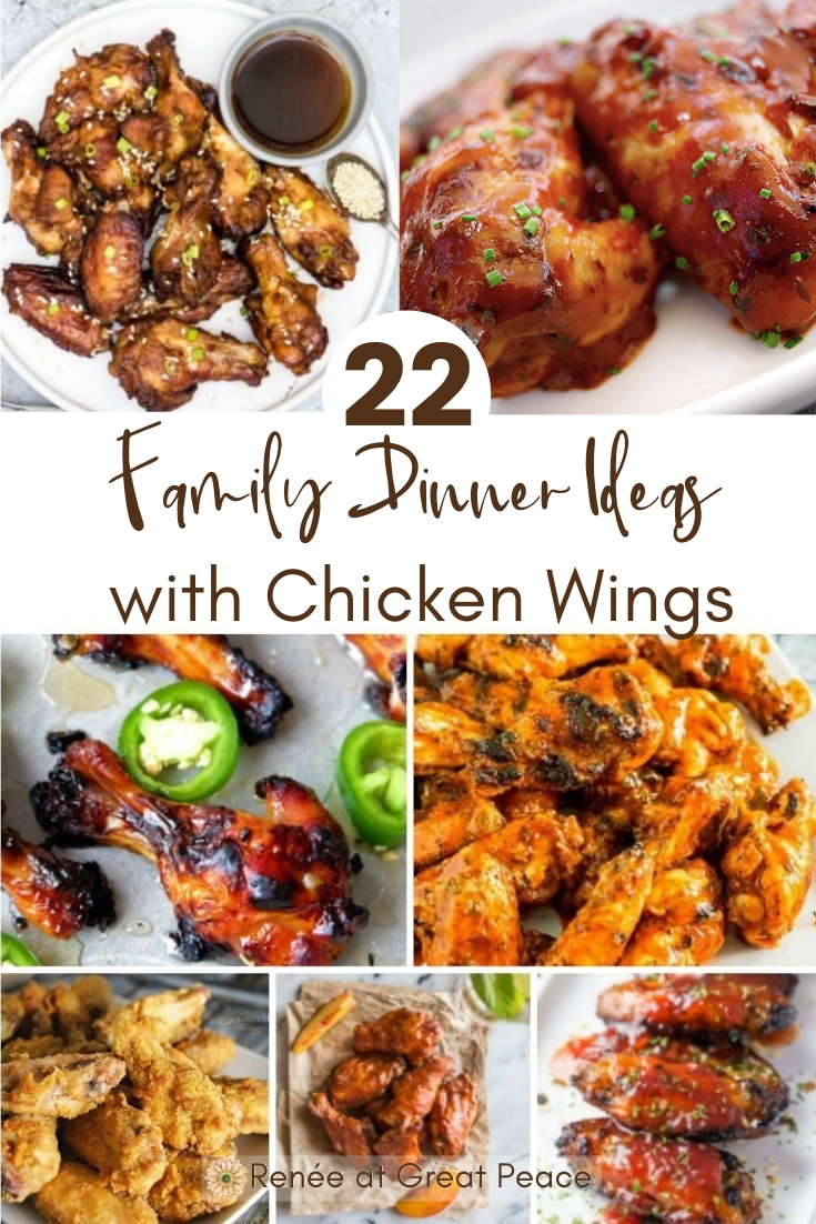 22 Family Dinner Ideas with Chicken Wings | Renée at Great Peace #mealplanning #familydinnerideas #dinnerideas #chickenwings #wings #ihsnet