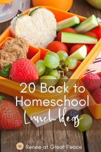 20 Back to Homeschool Lunch Ideas | Renee at Great Peace #homeschool #lunchideas #ihsnet #mealplanning