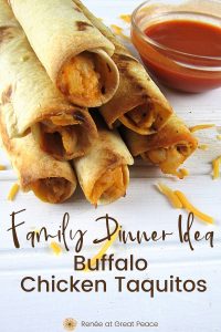 Buffalo Chicken Taquitos - Family Dinner Idea | Renee at Great Peace #mealplanning #dinnerideas #familydinnerideas #family #mealtime #dinner