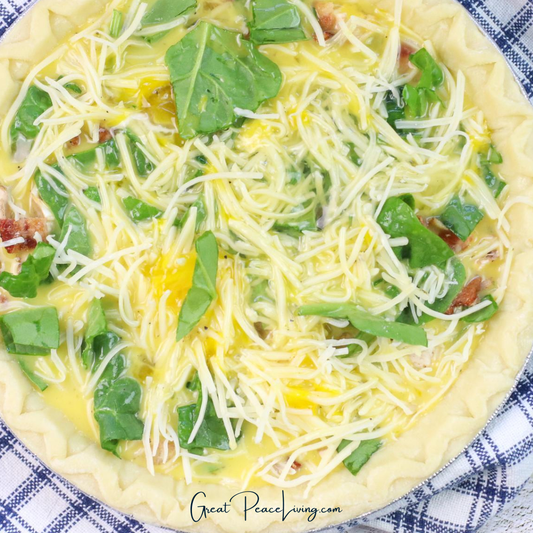 Recipe for Bacon and Swiss Quiche | GreatPeaceLiving.com #mealplanning #breakfast #dinner #family