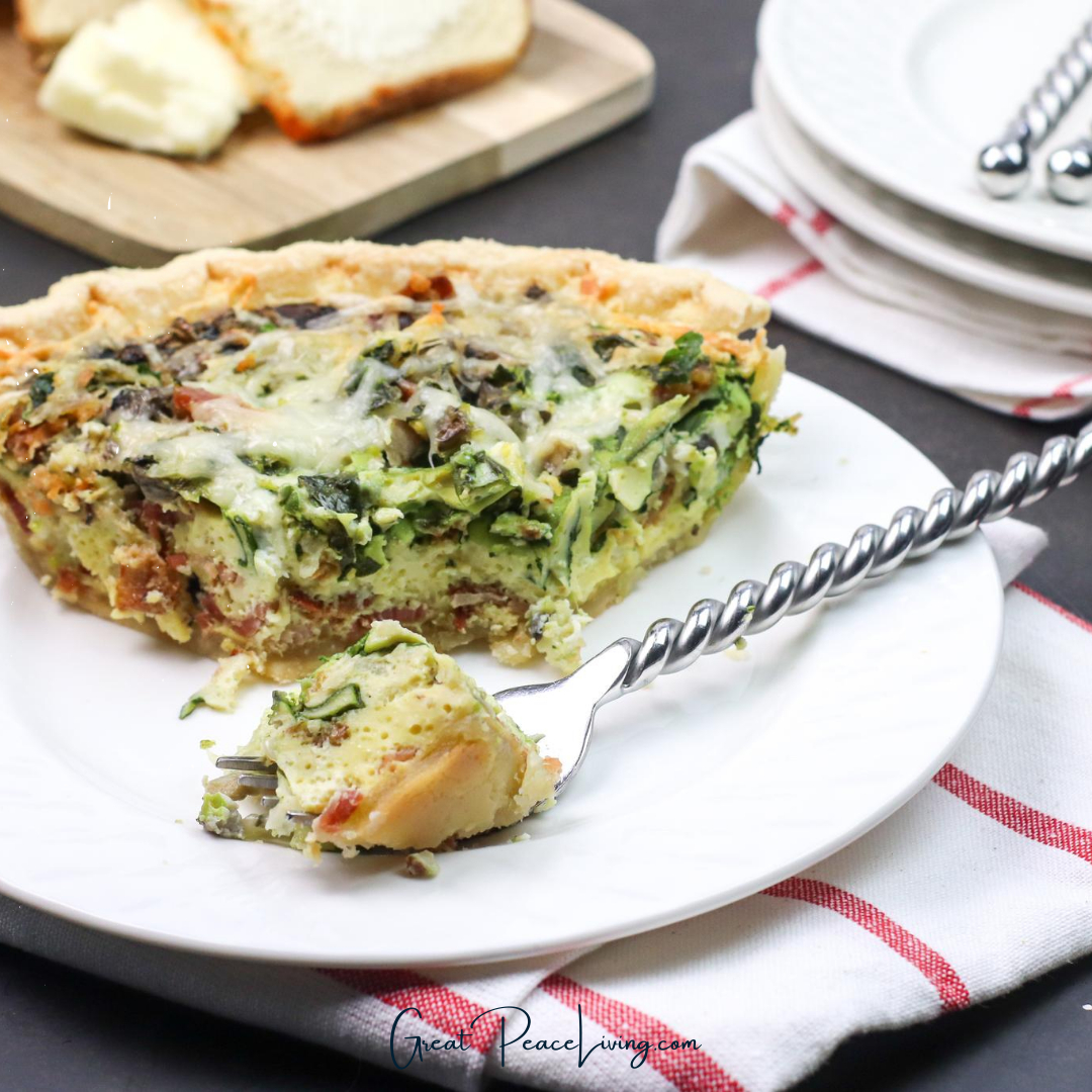 Recipe for Bacon and Swiss Quiche | GreatPeaceLiving.com #mealplanning #breakfast #dinner #family